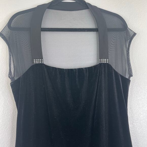 Connected Apparel Black Velvet Sheer Upper Mini Dress 80s 90s Y2K Women's Sz 16 - Picture 2 of 11